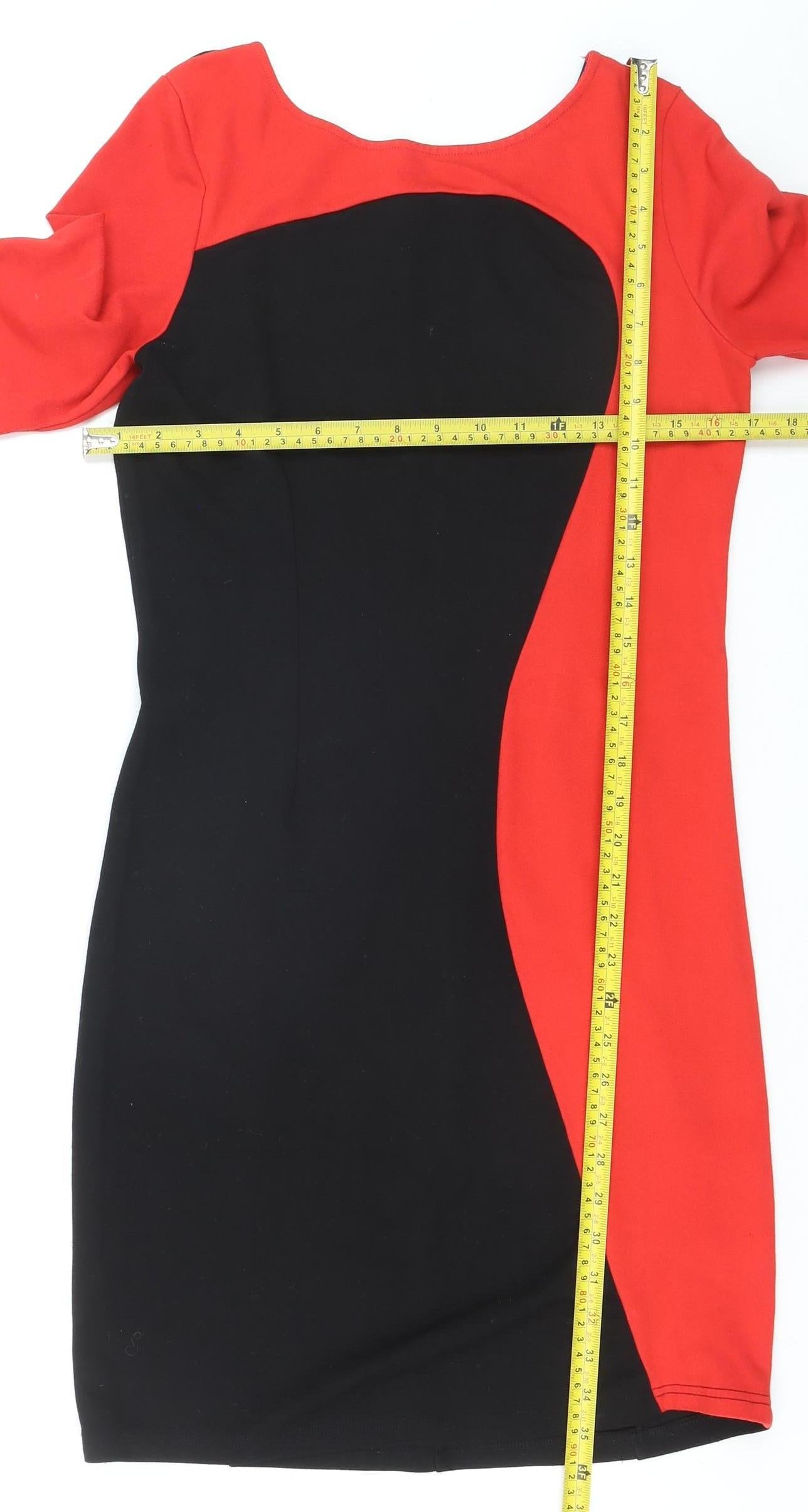 Edhering Women’s Red Black Bodycon Jersey Knee Length Dress Size 12