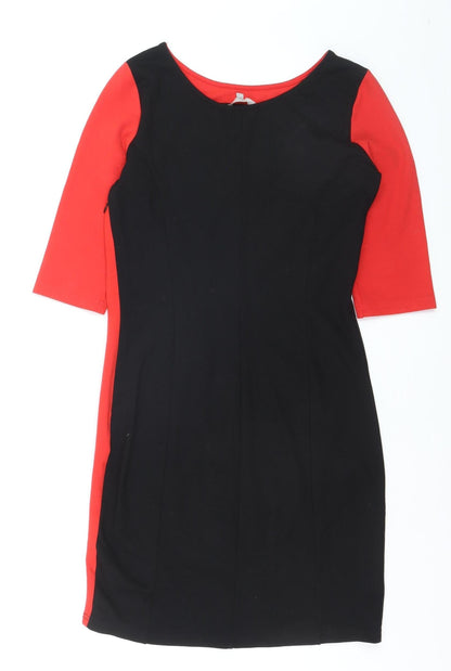Edhering Women’s Red Black Bodycon Jersey Knee Length Dress Size 12