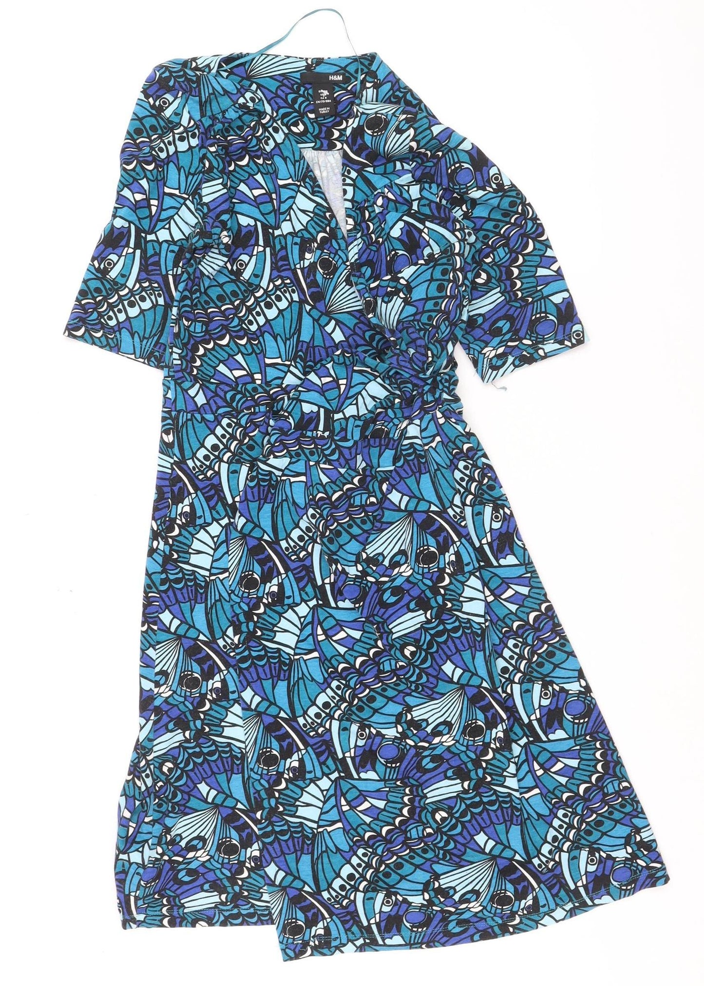 H&M Women’s Blue Floral Wrap Dress Size 10 Viscose Elastane Knee Length