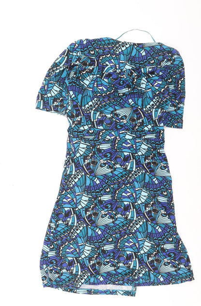 H&M Women’s Blue Floral Wrap Dress Size 10 Viscose Elastane Knee Length