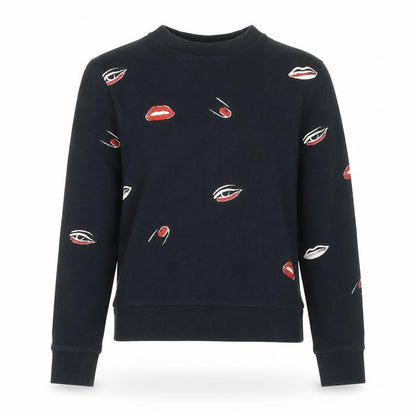Cheap Monday Womens Black XS Pullover Sweatshirt with Lip Print