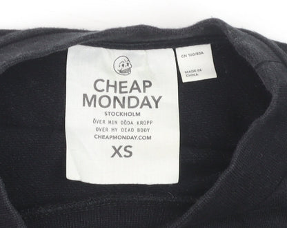 Cheap Monday Womens Black XS Pullover Sweatshirt with Lip Print