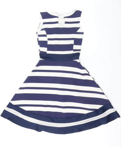 Want That Trend Women Blue Striped Fit & Flare Dress Size 8