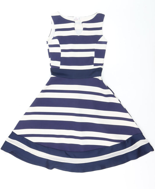 Want That Trend Women Blue Striped Fit & Flare Dress Size 8