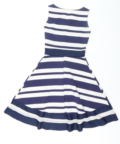 Want That Trend Women Blue Striped Fit & Flare Dress Size 8