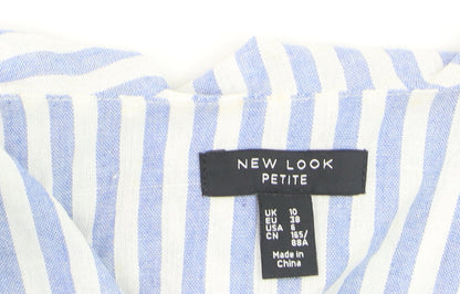 New Look Petite Blue Stripe Off Shoulder Ruffle Blouse Size 10