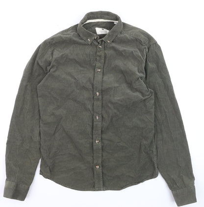 Anerkjendt Men's Green Corduroy Long Sleeve Button-Down Shirt Size S