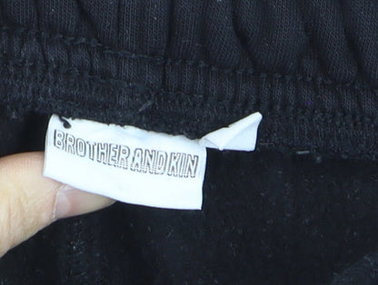 Brother and Kin Boys Black Jogger Trousers L Fleece Elastic Waist Casual