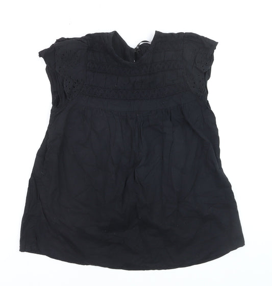 Dunnes Women Black Cotton Lace Detail Short Sleeve Blouse XS