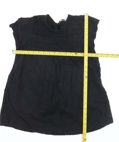 Dunnes Women Black Cotton Lace Detail Short Sleeve Blouse XS