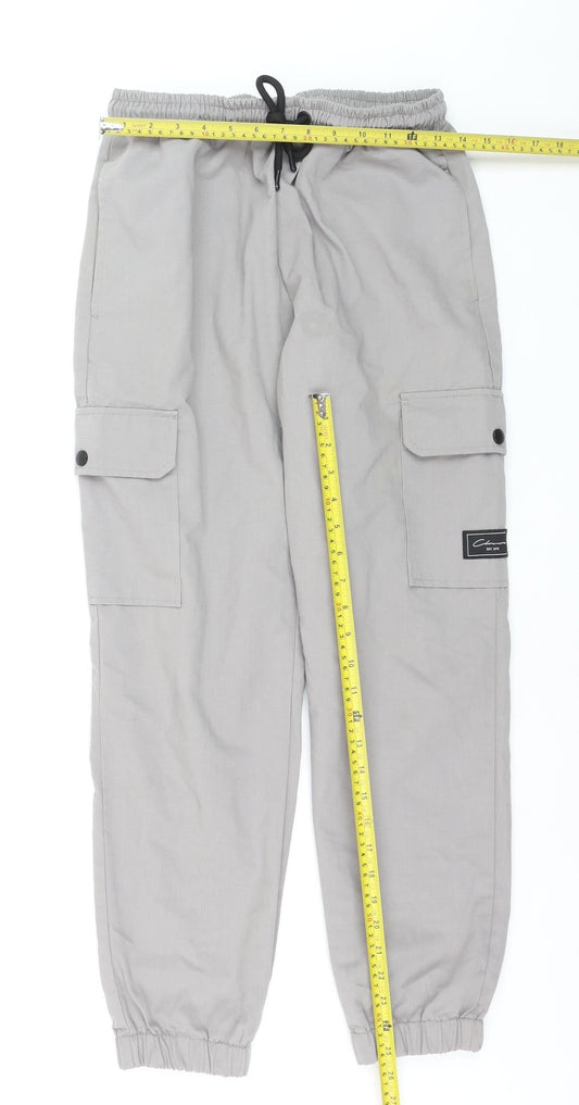 Closure LDN Men's Grey Cargo Trousers Size L Elastic Waist Casual