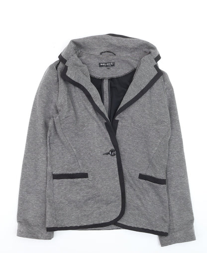 Select Women Grey Striped Blazer UK 14 Long Sleeve Classic Style