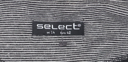 Select Women Grey Striped Blazer UK 14 Long Sleeve Classic Style