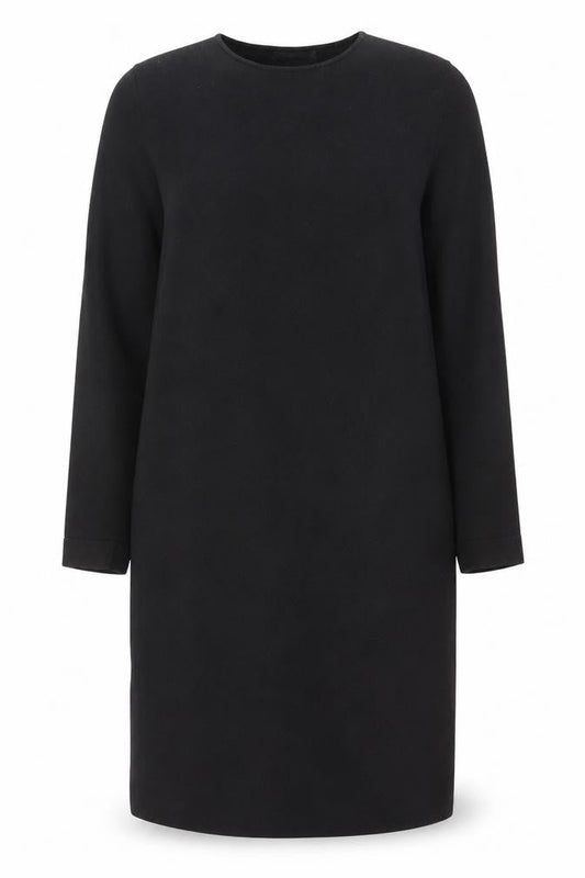 Front view of COS Women Black Wool Blend Shift Dress, size S, Long Sleeve
