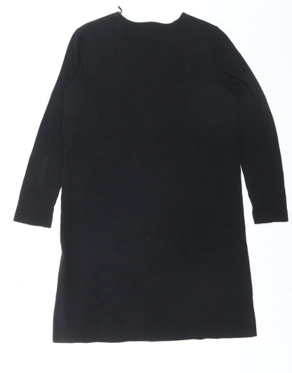 COS Women Black Wool Blend Shift Dress Size S Long Sleeve