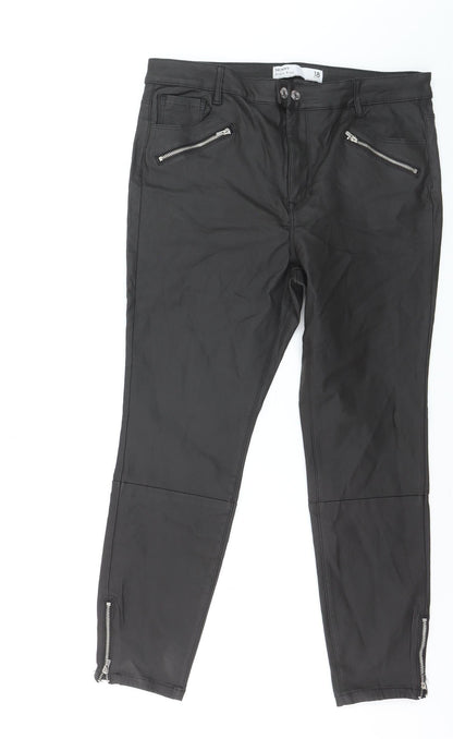 Next Women's Black High Rise Skinny Faux Leather Trousers Size 18 Short