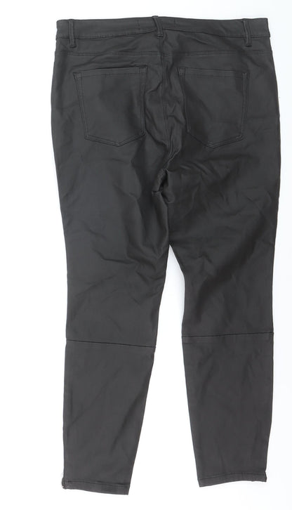 Next Women's Black High Rise Skinny Faux Leather Trousers Size 18 Short