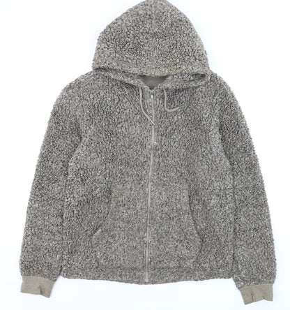 Next Women Grey Hooded Fleece Zip Jacket Size S