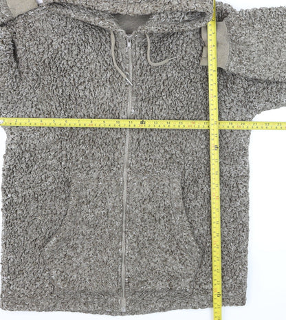Next Women Grey Hooded Fleece Zip Jacket Size S