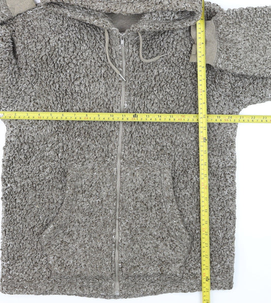 Next Women Grey Hooded Fleece Zip Jacket Size S