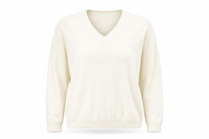 Gap Women Ivory V-Neck Linen Blend Pullover Jumper Size M