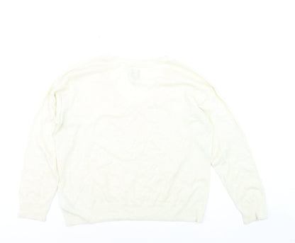 GAP Women Ivory V-Neck Linen Blend Pullover Jumper Size M