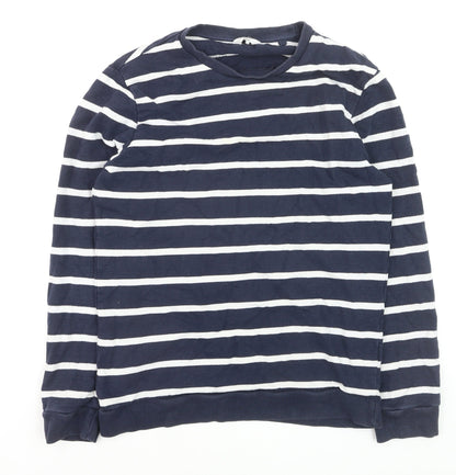 Next Women's Blue Striped Cotton Crew Neck Pullover Jumper Size S
