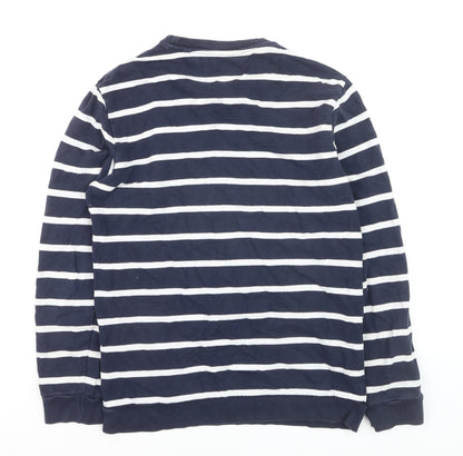 Next Women's Blue Striped Cotton Crew Neck Pullover Jumper Size S