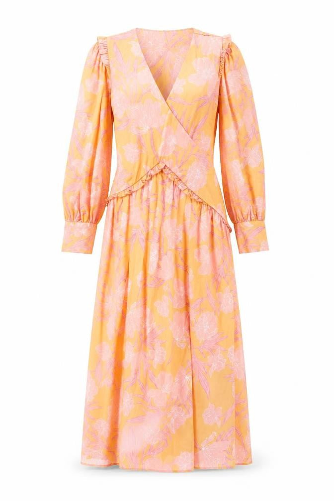 Fórmula Joven Women's Orange Floral Midi Wrap Dress Size 8