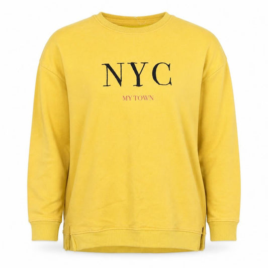 Pull&Bear Women Yellow NYC Crew Neck Pullover Jumper Size 10