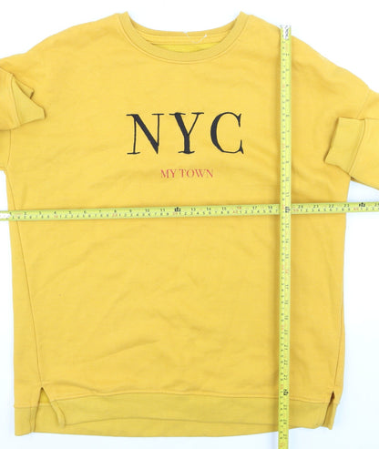 Pull&Bear Women Yellow NYC Crew Neck Pullover Jumper Size 10