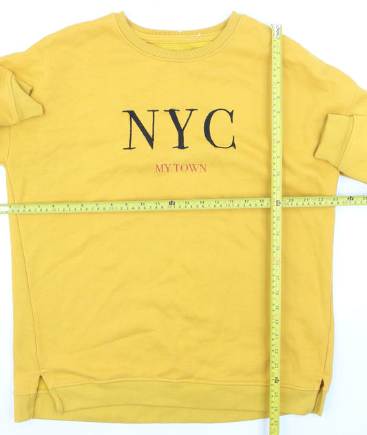 Pull&Bear Women Yellow NYC Crew Neck Pullover Jumper Size 10