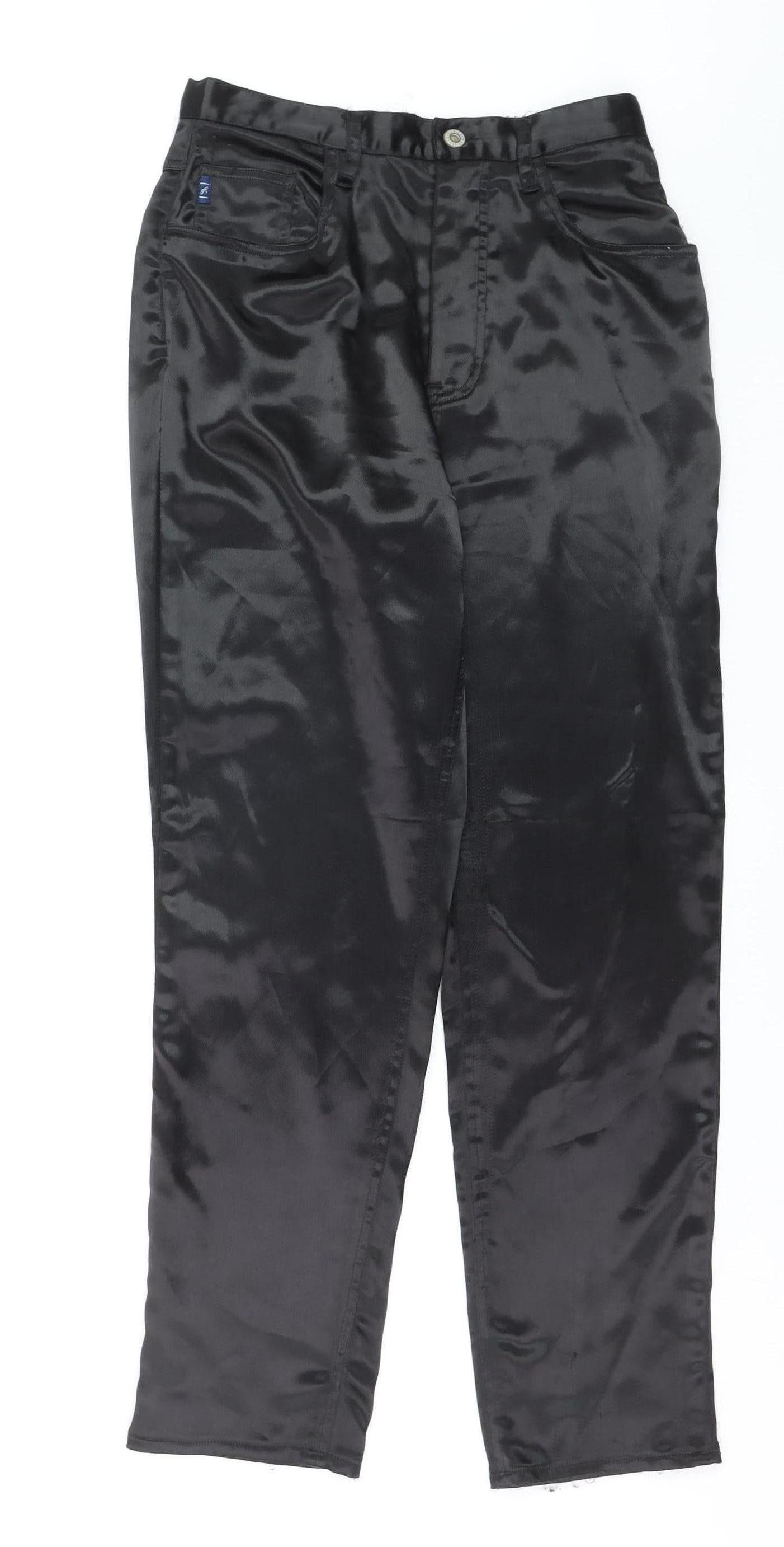 Falmer Women's Black Satin Stretch Straight Trousers Size 12 Regular
