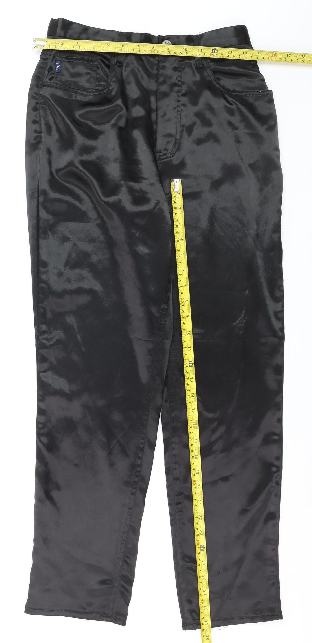 Falmer Women's Black Satin Stretch Straight Trousers Size 12 Regular