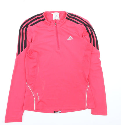 Adidas Womens Pink 1/4 Zip Long Sleeve Pullover Sweatshirt Size 12