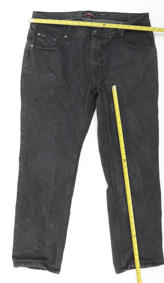 Pierre Cardin Men Black Regular Fit Denim Jeans Size 40W L