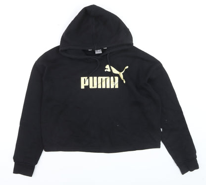 Puma Boys Black Gold Logo Pullover Hoodie Size S