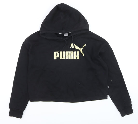 Puma Boys Black Gold Logo Pullover Hoodie Size S