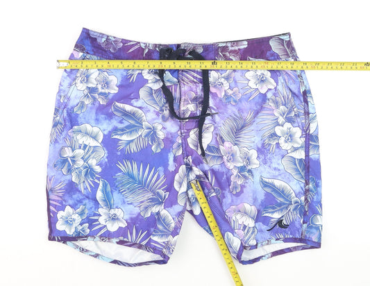 FSBN Men's Purple Floral Hawaiian Swim Shorts M