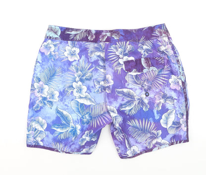 FSBN Men's Purple Floral Hawaiian Swim Shorts M