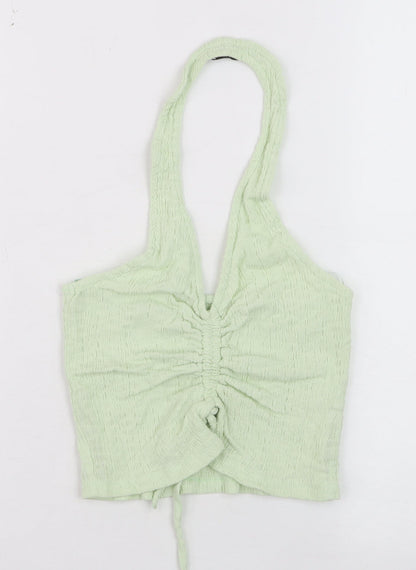 Stradivarius Women Green Cropped Halter Tank Top Size S