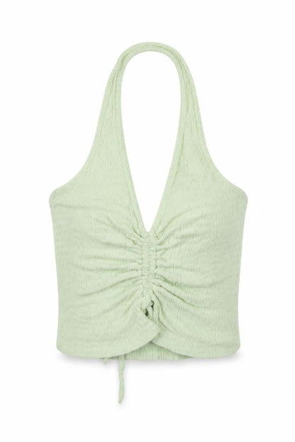 Stradivarius Women Green Cropped Halter Tank Top Size S