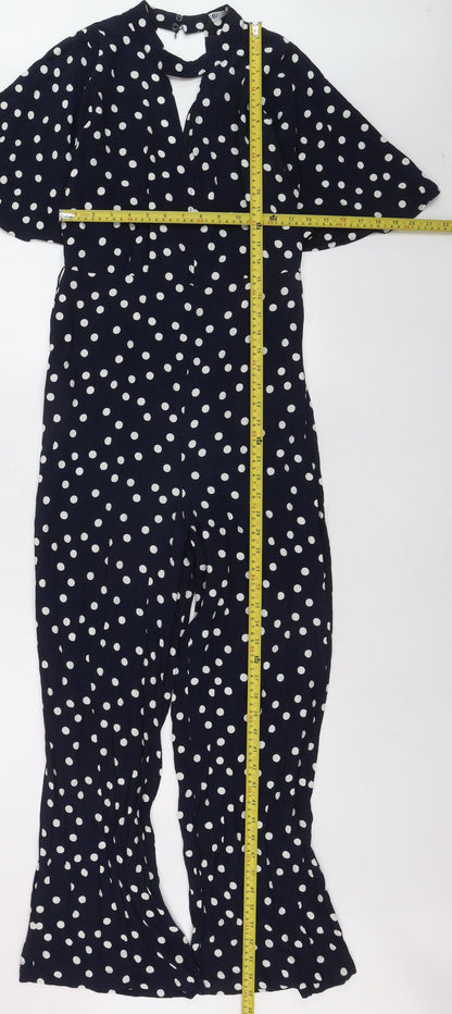 Zara Womens Navy Polka Dot Wide-Leg Jumpsuit Size 14