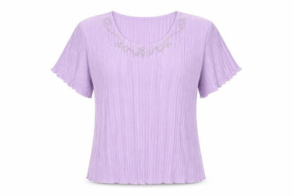 Forever by Michael Gold Women's Purple Beaded Short Sleeve Blouse M
