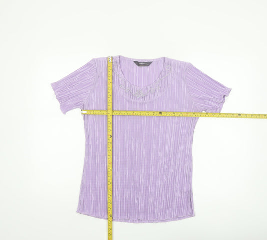 Forever by Michael Gold Women's Purple Beaded Short Sleeve Blouse M