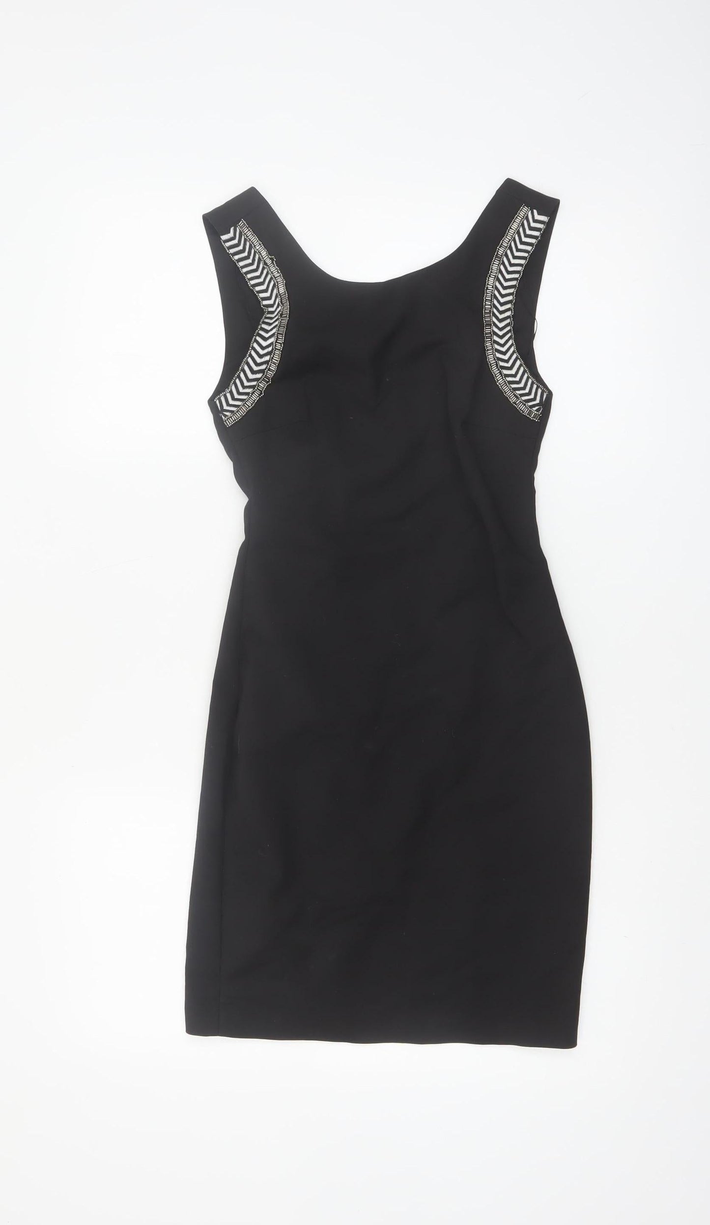 Zara Women Black XS Sleeveless Sheath Dress Beaded Detail