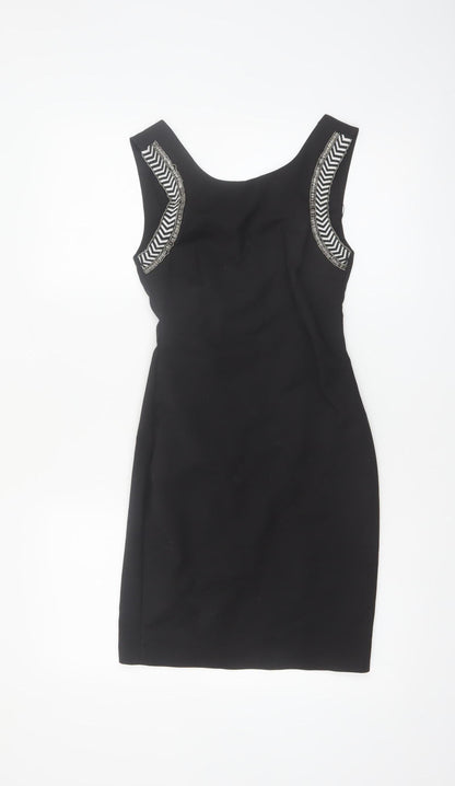 Zara Women Black XS Sleeveless Sheath Dress Beaded Detail
