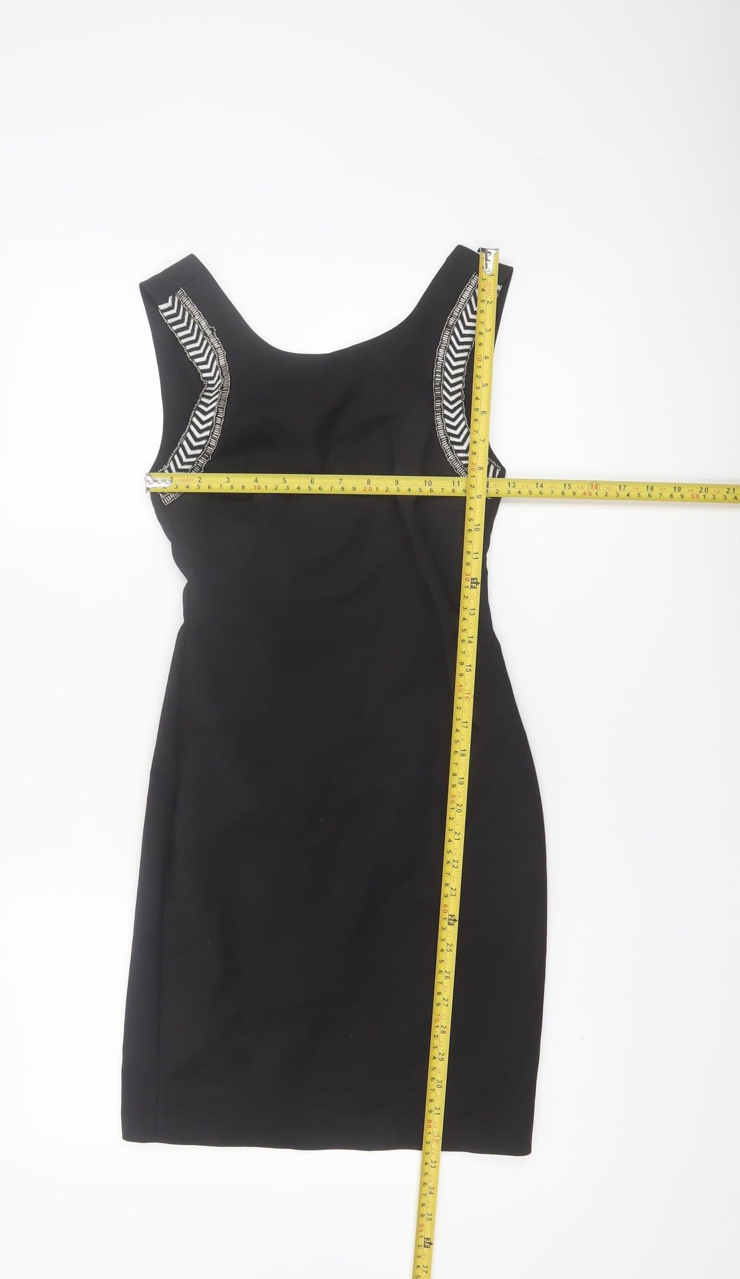 Zara Women Black XS Sleeveless Sheath Dress Beaded Detail