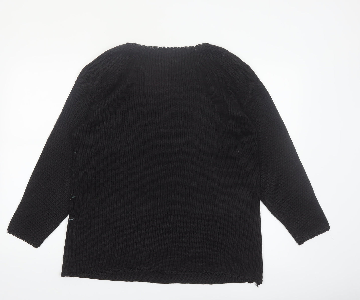 Laura Tyler Womens Black Floral Embroidered Knit Jumper M