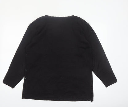 Laura Tyler Womens Black Floral Embroidered Knit Jumper M